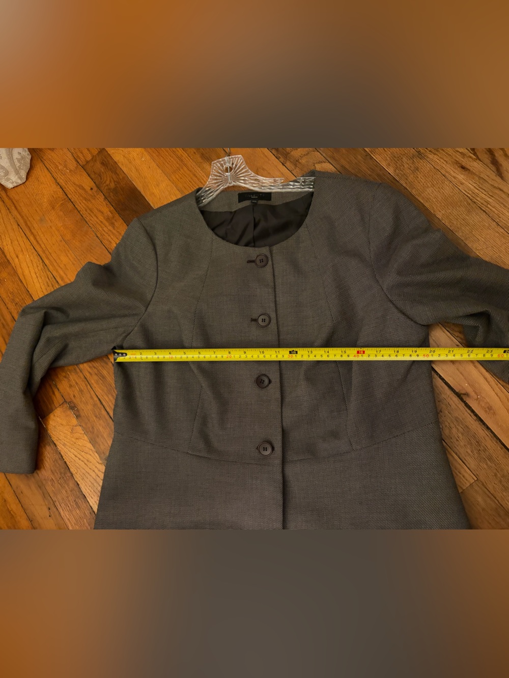 Talbots women 14w Olive Gray Round-Neck Buttoned Blazer peplum style waistline - Picture 7 of 9